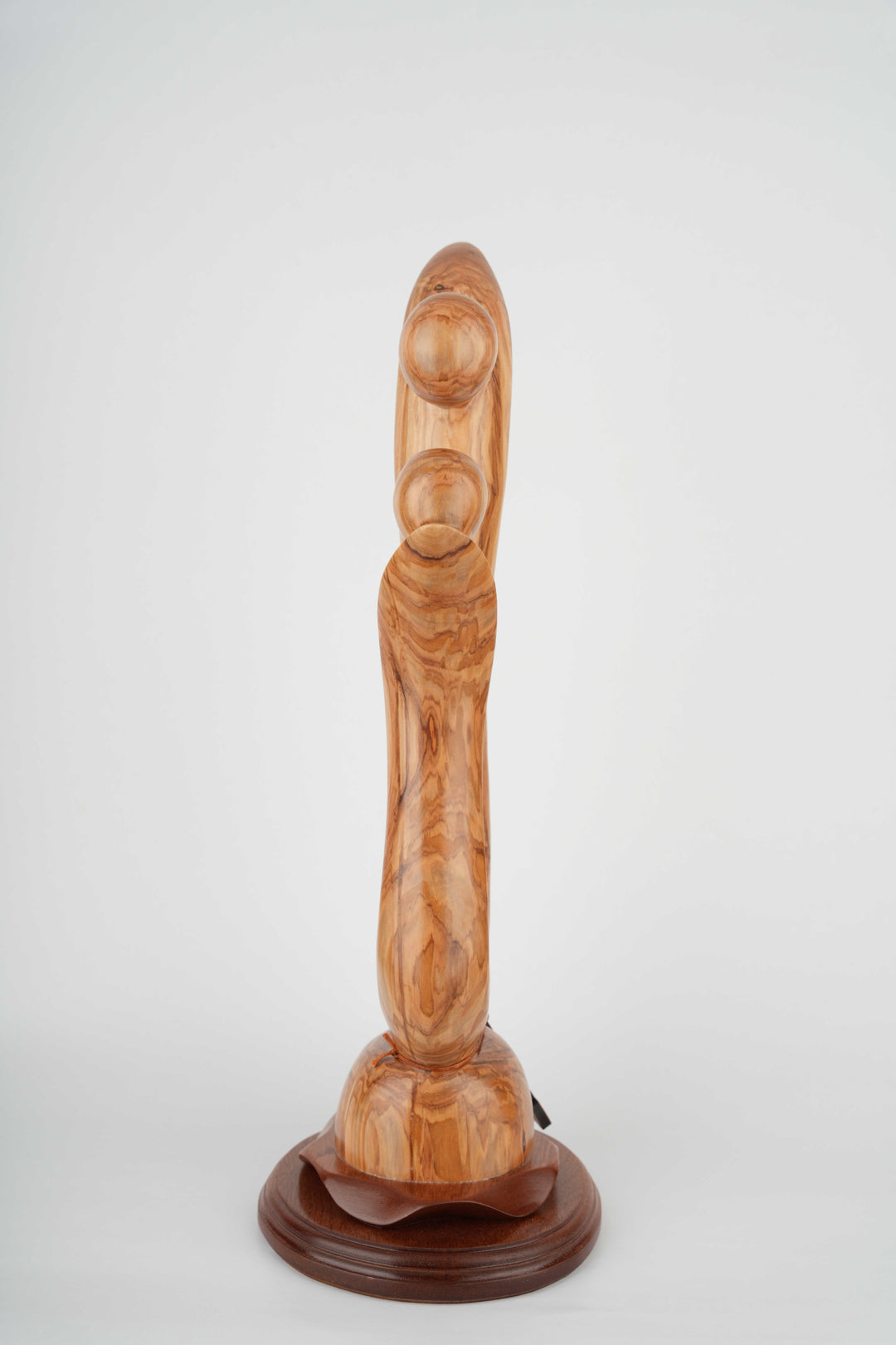 Holy Family olive wood statue hand carved in Bethlehem, 17.5 inch back view of the olive wood sculpture