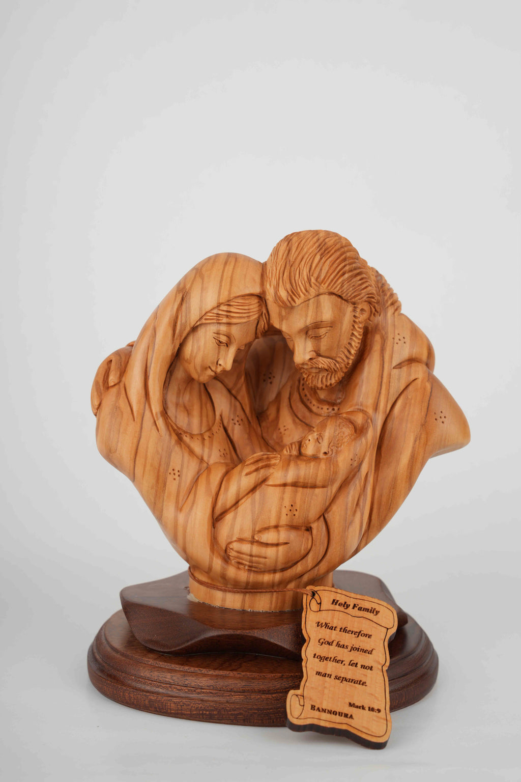 Olive wood nativity scene hand carved in Bethlehem, 7.9 inch close detail of the hand carved work
