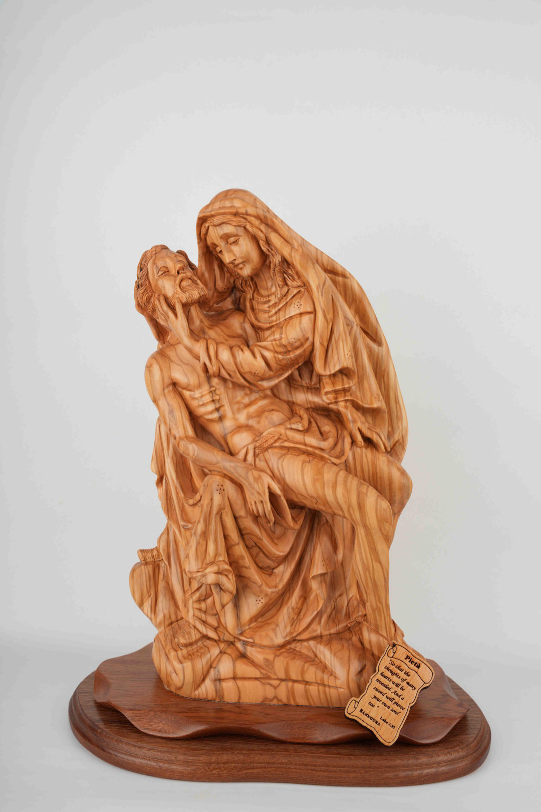 Pieta Figurine, Olive Wood Carving, 17.7" Statue from Bethlehem