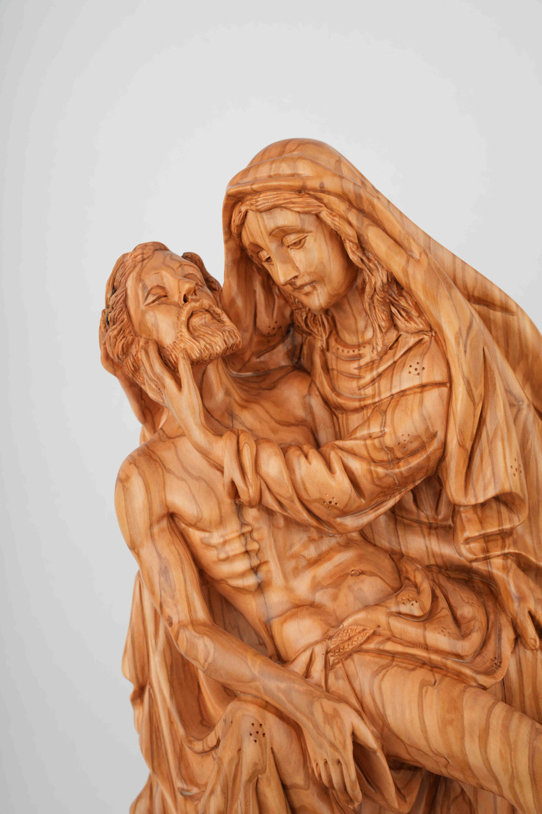 Pieta Figurine, Olive Wood Carving, 17.7" Statue from Bethlehem