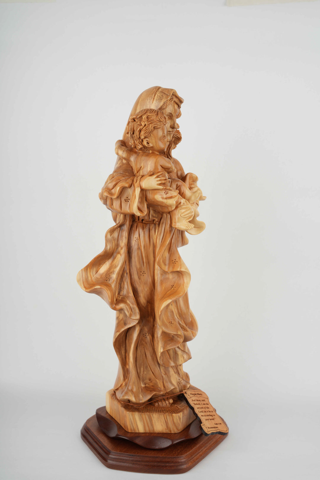 Virgin Mary Holding Baby Jesus, 18.9" Carved from the Holy Land Olive Wood