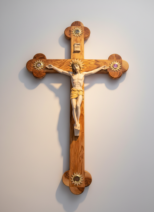 Wooden crucifix with detailed carving