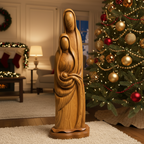 Unique Large Holy Family Statue 40.5", Wooden Church Sculpture ( Abstract)