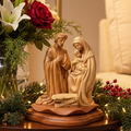 Olive wood nativity scene hand carved in Bethlehem, 8.7 inch front view of the olive wood masterpiece