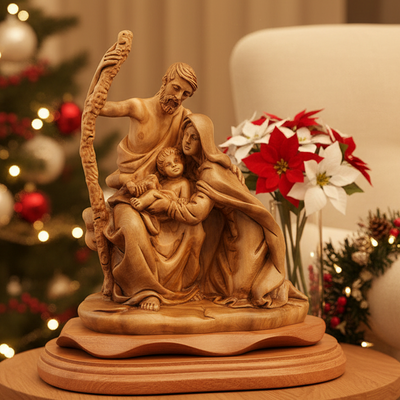 Unique Holy Family, Nativity Scene 10.6" , Wooden Sculpture from Bethlehem