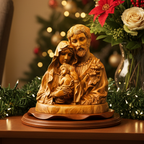 Holy Family Nativity Christmas Sculpture, 12.2" Carved Olive Wood