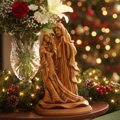 Holy Family, Nativity Scene, Wooden Sculpture 13.4"