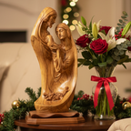 Olive wood nativity scene hand carved in Bethlehem, 18.1 inch front view of the olive wood masterpiece