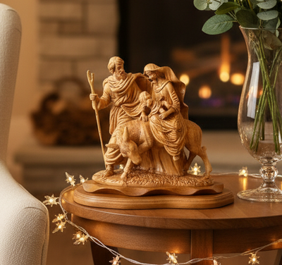 Flight into Egypt, 11"  Masterpiece Sculpture from Holy Land Olive Wood