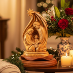 Holy Family olive wood statue hand carved in Bethlehem, 8.6 inch front view of the olive wood masterpiece