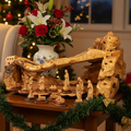 Unique Natural Olive Wood Nativity Scene, with 'Masterpiece Figurines', from Olive Wood in Bethlehem