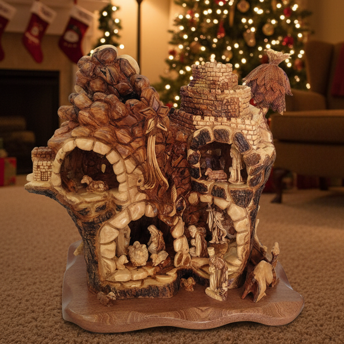Nativity Scene for Church Masterpiece Sculpture, 22" Olive Wood from Holy Land