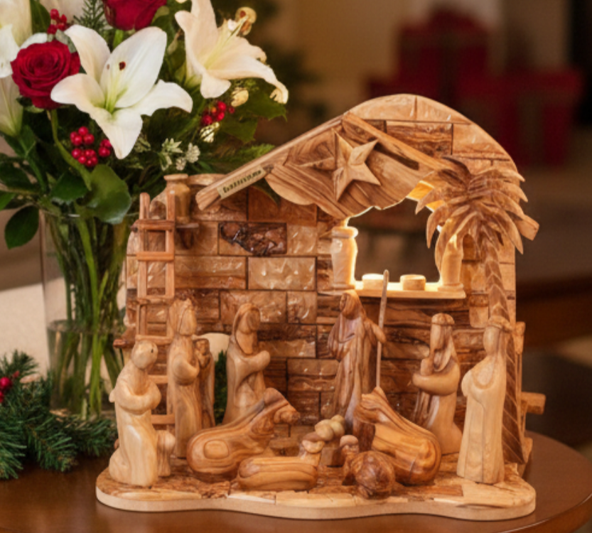 Christmas Nativity Set Scene, 9.7"  Made from Olive Wood in Bethlehem