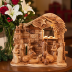 Nativity Scene Set with Music Player, 12.6" Abstract Carved Figures and Manager