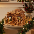 Nativity Scene Set with Music Player, Wood Carved in Bethlehem