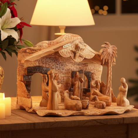 Christmas Nativity Scene Set 16.5" , Hand Carved from Holy Land Olive Wood in Bethlehem