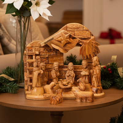 Nativity Scene with Music Player,9.7"  Hand Made in Bethlehem