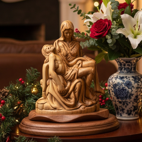 Pieta Carving, 6.1" Olive Wood Sculpture from Bethlehem