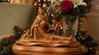 Pieta with 2 Angels, 12.2" Long Olive Wood Carving from Bethlehem, Virgin Mary with Jesus Christ