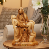 Figura de la Piedad (Abstracta), estatua de madera de olivo de 7.1" tallada en Belén