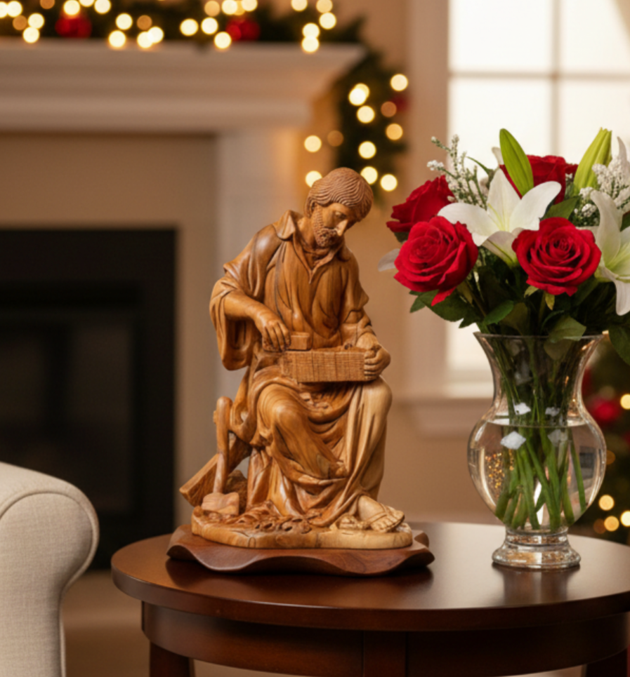 St. Joesph "The Carpenter" Masterpiece, 11.4" Holy Land Olive Wood