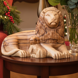Lion with Lamb Wooden Sculpture, 4" Hand Carved in Holy Land
