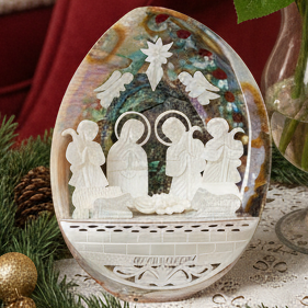 Unique Egg-Shaped Abalone Shell Nativity Scene 5.5"