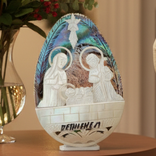 Egg-Shaped Colorful Mother of Pearl Nativity Scene