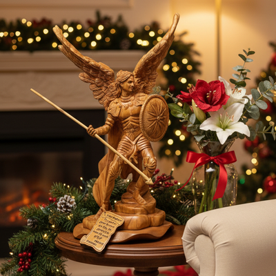 Archangel Raphael Masterpiece, 15" Wooden Sculpture from Holy Land