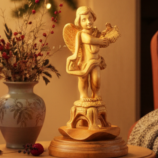 Olive wood nativity scene hand carved in Bethlehem, 7.7 inch front view of the olive wood masterpiece