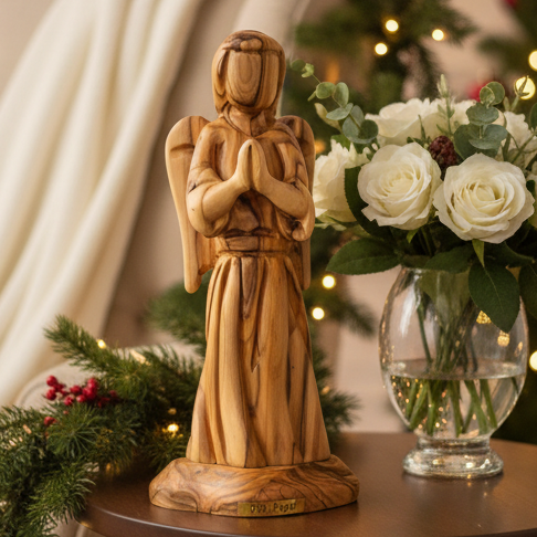 Hand Carved "Praying Angel", 7.5" Wooden Nativity Figurine