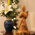 Angel olive wood statue hand carved in Bethlehem, 5.1 inch front view of the olive wood masterpiece