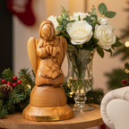 Hand Carved "Angel Praying", Wooden Nativity Figurine 4.9"