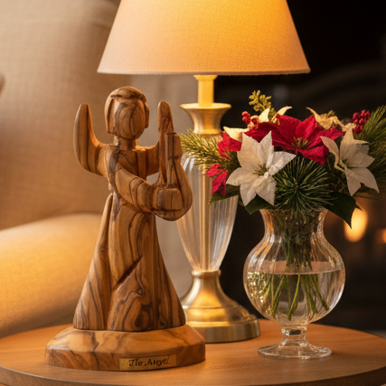 Angel With Cithara, Wooden Nativity Figurine 5.1"
