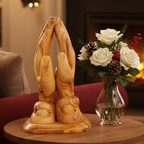 religious olive wood statue hand carved in Bethlehem, 8.5 inch front view of the olive wood masterpiece