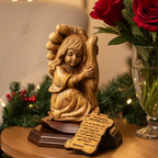 Baby Girl Protected by the Hand of God, 6.5" Olive Wood Carving