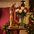religious olive wood statue hand carved in Bethlehem, 10.4 inch front view of the olive wood masterpiece