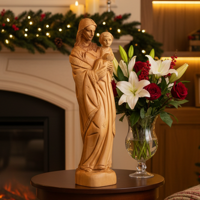 Virgin Mary and Jesus, 10"  Olive Wood Carving Statue from Bethlehem