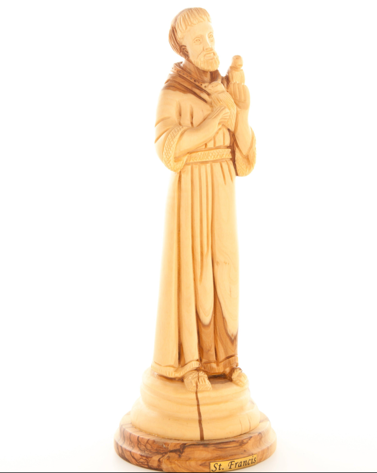 St. Francis Assisi Figurine, Hand Carved Olive Wood from Holy Land 9.8"