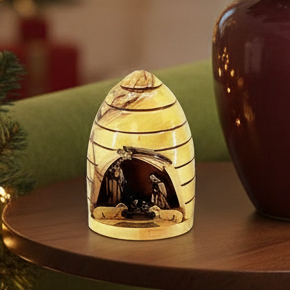 Olive wood nativity scene hand carved in Bethlehem, 3.4 inch front view of the olive wood masterpiece