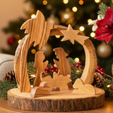 Nativity Scene (Small), 3.1" Natural Bark from Holy Land Olive Wood