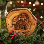 Nativity Scene with Natural Bark, Smooth and Polished, 4" Olive Wood from Bethlehem