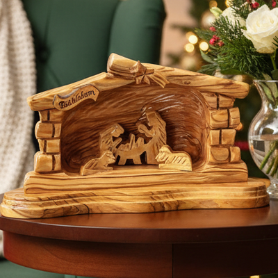 Nativity Scene with Polished Olive Wood, 7.5" from Bethlehem