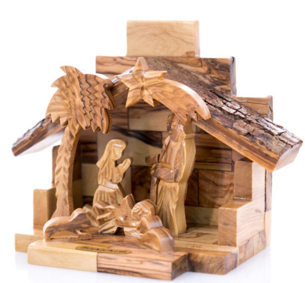 Rustic Olive Wood Nativity Scene, 4.5" with Natural Edges