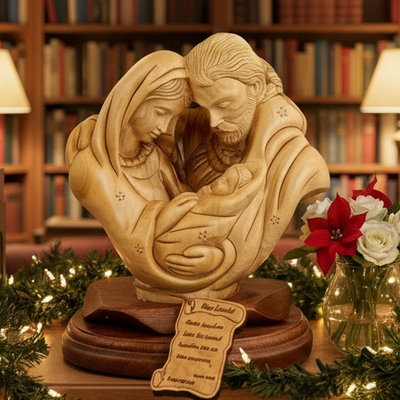 Holy Family Nativity Carving From the Holy Land, 7.9"