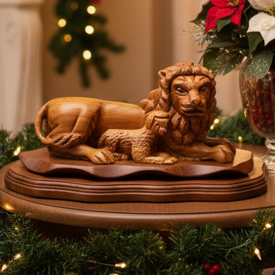 religious olive wood statue hand carved in Bethlehem, 14.2 inch front view of the olive wood masterpiece