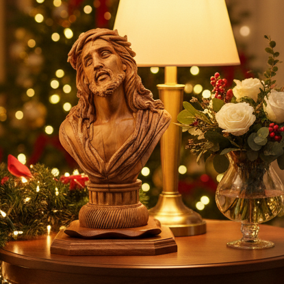 Bust of Jesus Christ, 14.5" Sculpture, Holy Land Olive Wood