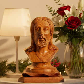 Bust of Jesus Christ, Wooden Sculpture 10.6"