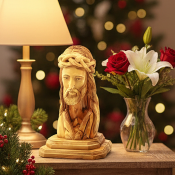 Jesus Christ Bust Carving, 5.1" Holy Land Olive Wood