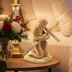 Jesus Christ olive wood cross from Bethlehem hand carved, 7.1 inch front view of the olive wood masterpiece